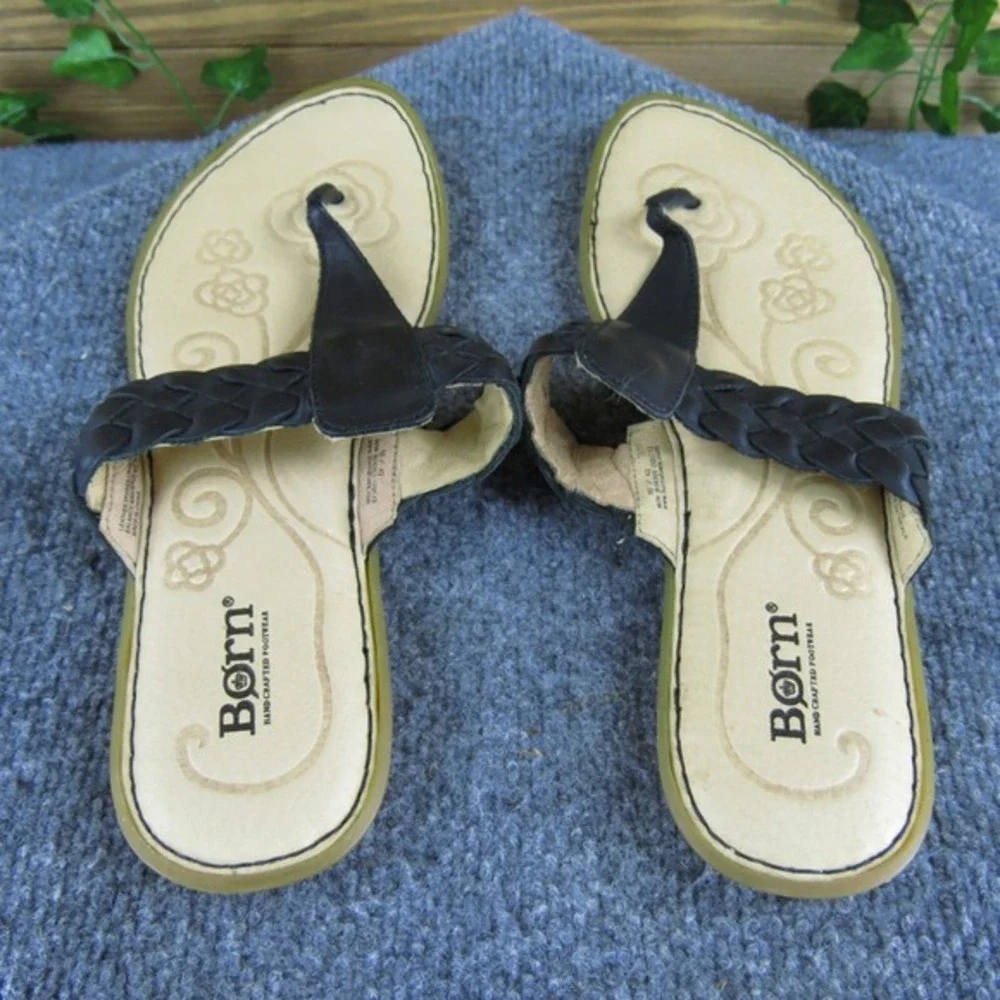 Born Women's Braided‎ Flip Flop Black Leather Sz 10 Medium Gently Used 2025